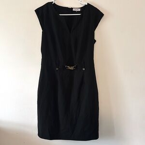 Calvin Klein Gold Buckle Sheath Little Black Dress Size 10